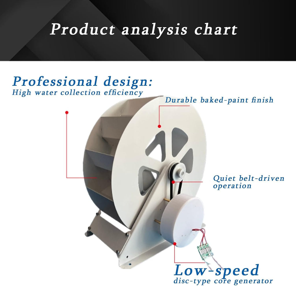 100W Waterwheel Hydroelectric Generator, Low-Speed Hydro Water Wheel Generator With Silent Belt & Gear Drive, Portable Outdoor Micro Turbine Water Generation With LED Light