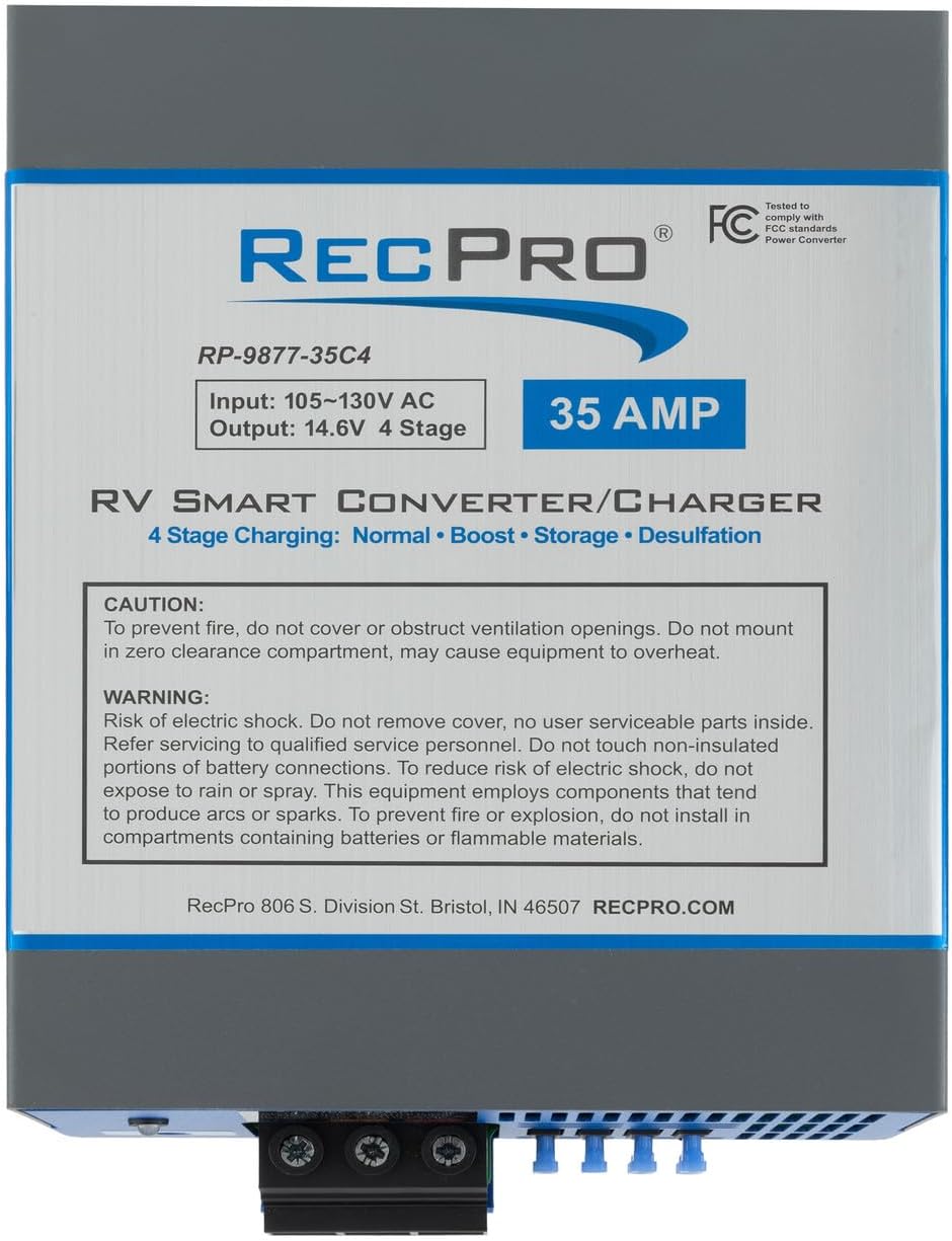 RecPro RV Converter 35 Amp | RV Power Converter & Battery Charger | 4 Stage Smart Charging | 120VAC to 12VDC | 13V to 16.5V Operating Range