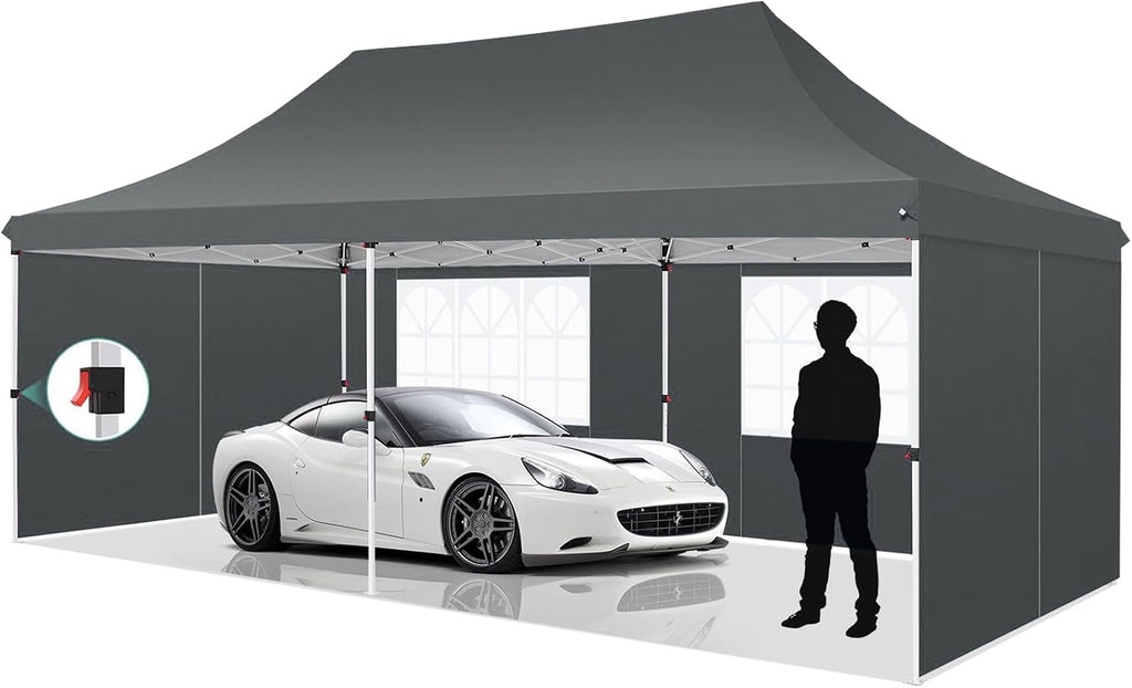 COBIZI 10x20ft Pop Up Canopy Tent with 6 Removable Sidewalls, Easy Up Commercial Canopy, Waterproof and UV50+ Gazebo with Portable Bag, Adjustable Leg Heights,Party Tents for Parties, with 4 Sandbags