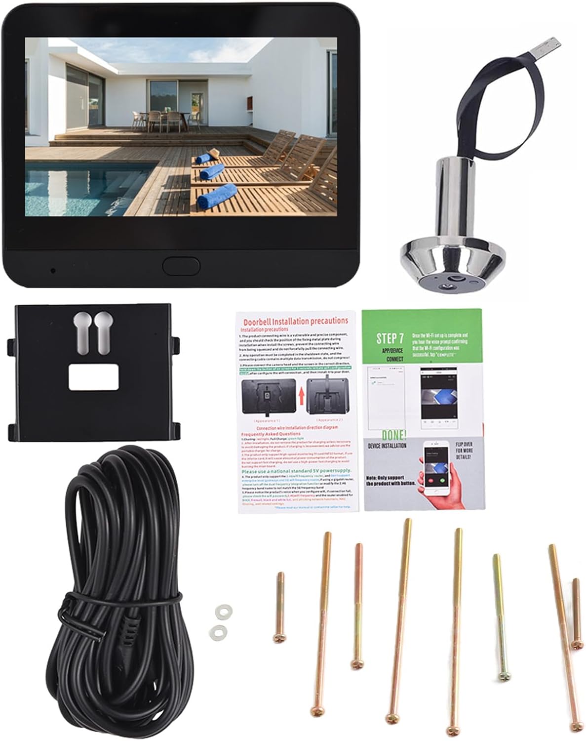 Smart Video Doorbell Camera, WiFi Door Peephole Camera with 4.3in Display Monitor, Tuya APP Wireless Digital Door Viewer, Smart Motion Detection, Night Vision, Rechargeable 5000Ah Battery