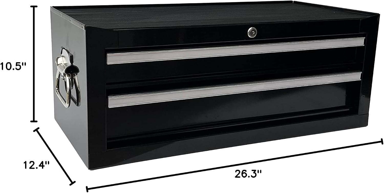 Workington Industrial 2 Drawers Portable Metal Intermediate Box, 26' Middle Tool Chest Cabinet with Ball Bearing Drawer Slides, Steel Tool Storage Box Organizer 4008 Black