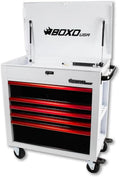 SR1 Performance Boxo USA 35' Pro Series 5-Drawer Service Cart with Flip Top Heavy Duty Steel Toolbox (Gloss White/Red Trim)