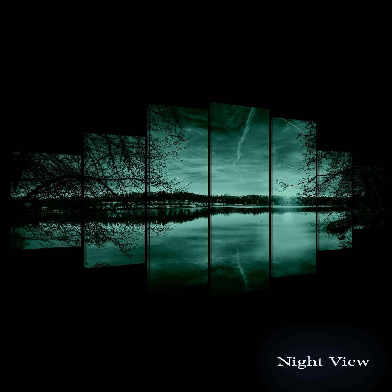 Startonight Huge Canvas Wall Art Multicolor Sunset On The Lake - Large Framed Set of 7 40' x 95'