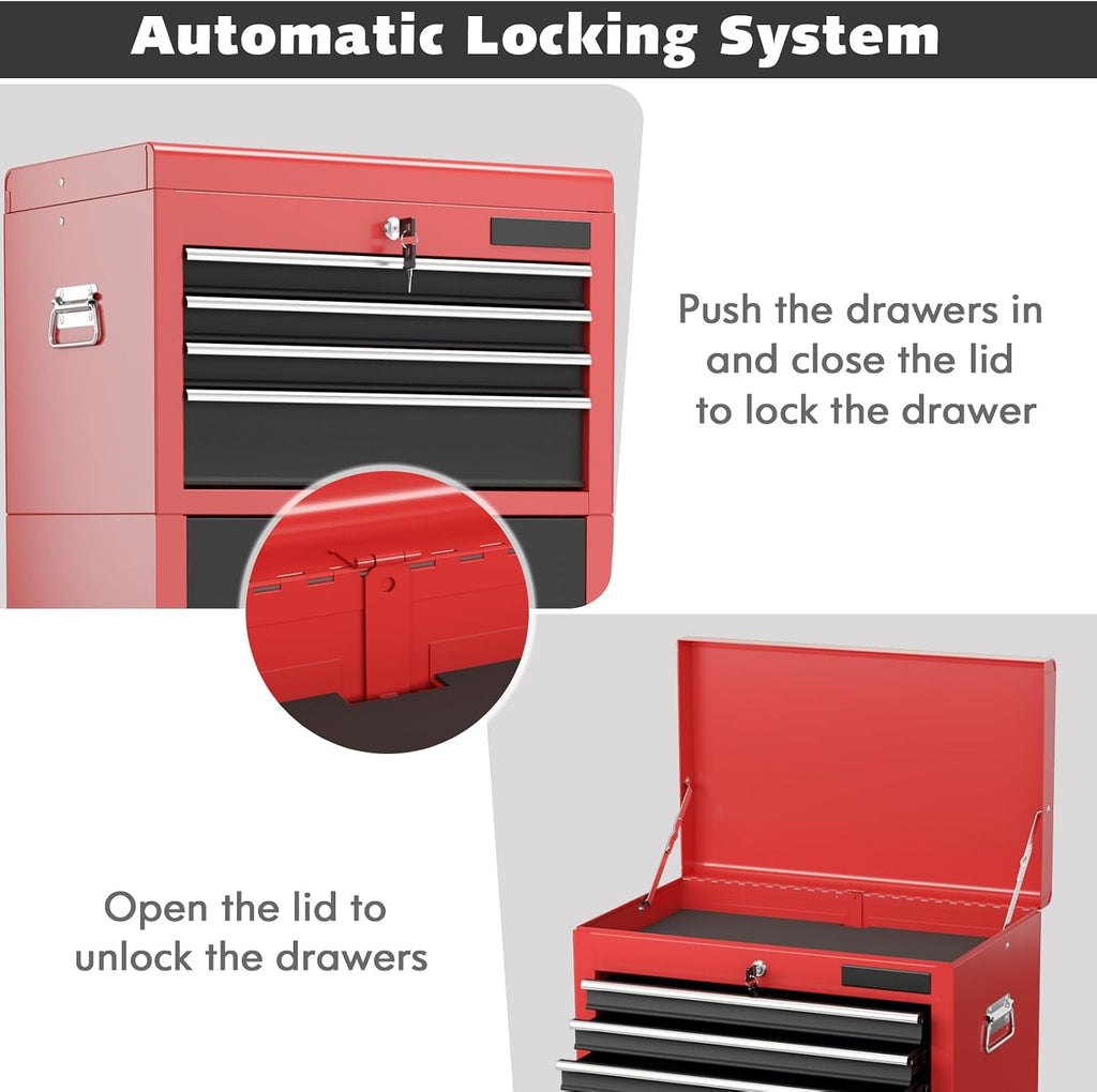 Goplus Tool Chest, 3-in-1 Rolling 6 Drawers Tool Cabinet with Detachable Top Toolbox, Middle Tool Storage, Universal Lockable Wheels, Protective Liner, Auto Lock, Metal Tool Box for Garage Workshop