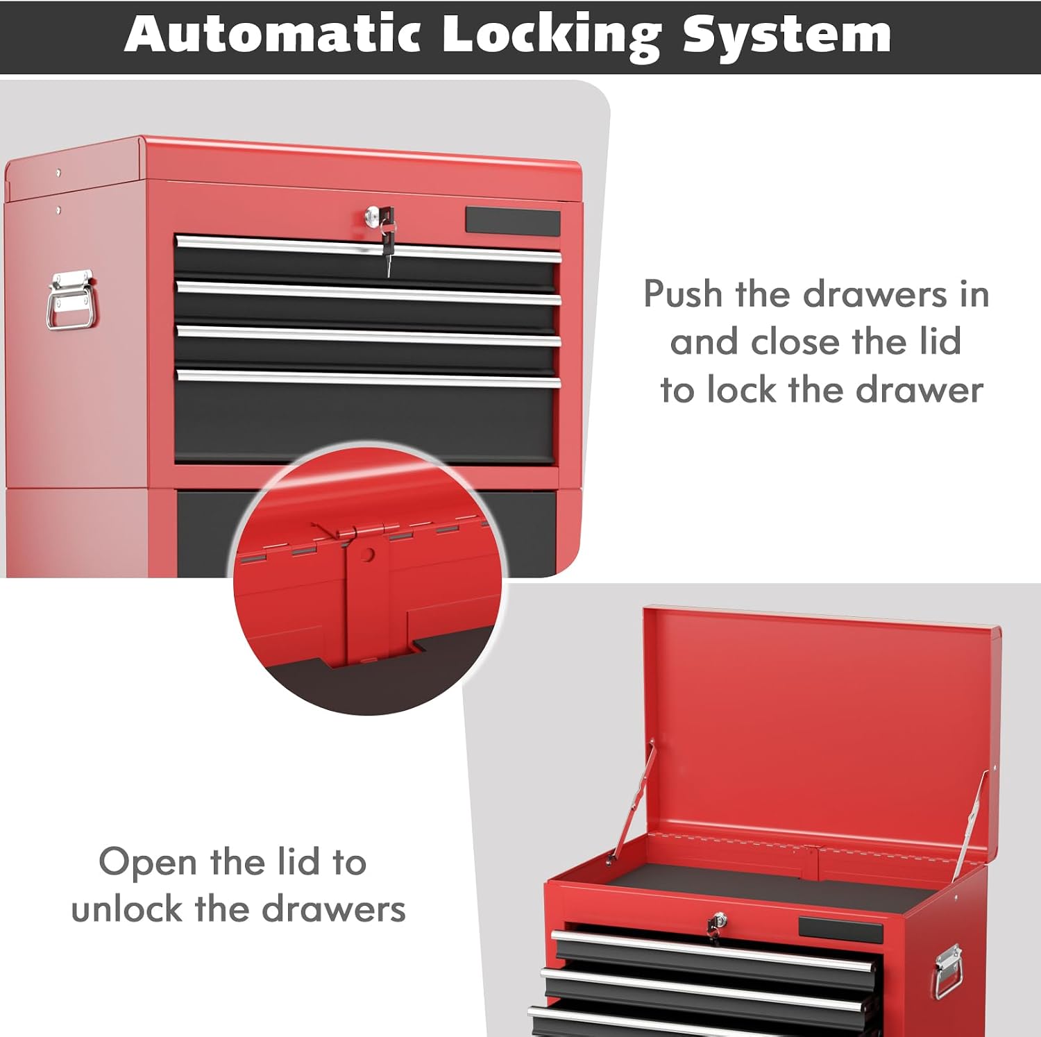 Goplus Tool Chest, 3-in-1 Rolling 6 Drawers Tool Cabinet with Detachable Top Toolbox, Middle Tool Storage, Universal Lockable Wheels, Protective Liner, Auto Lock, Metal Tool Box for Garage Workshop