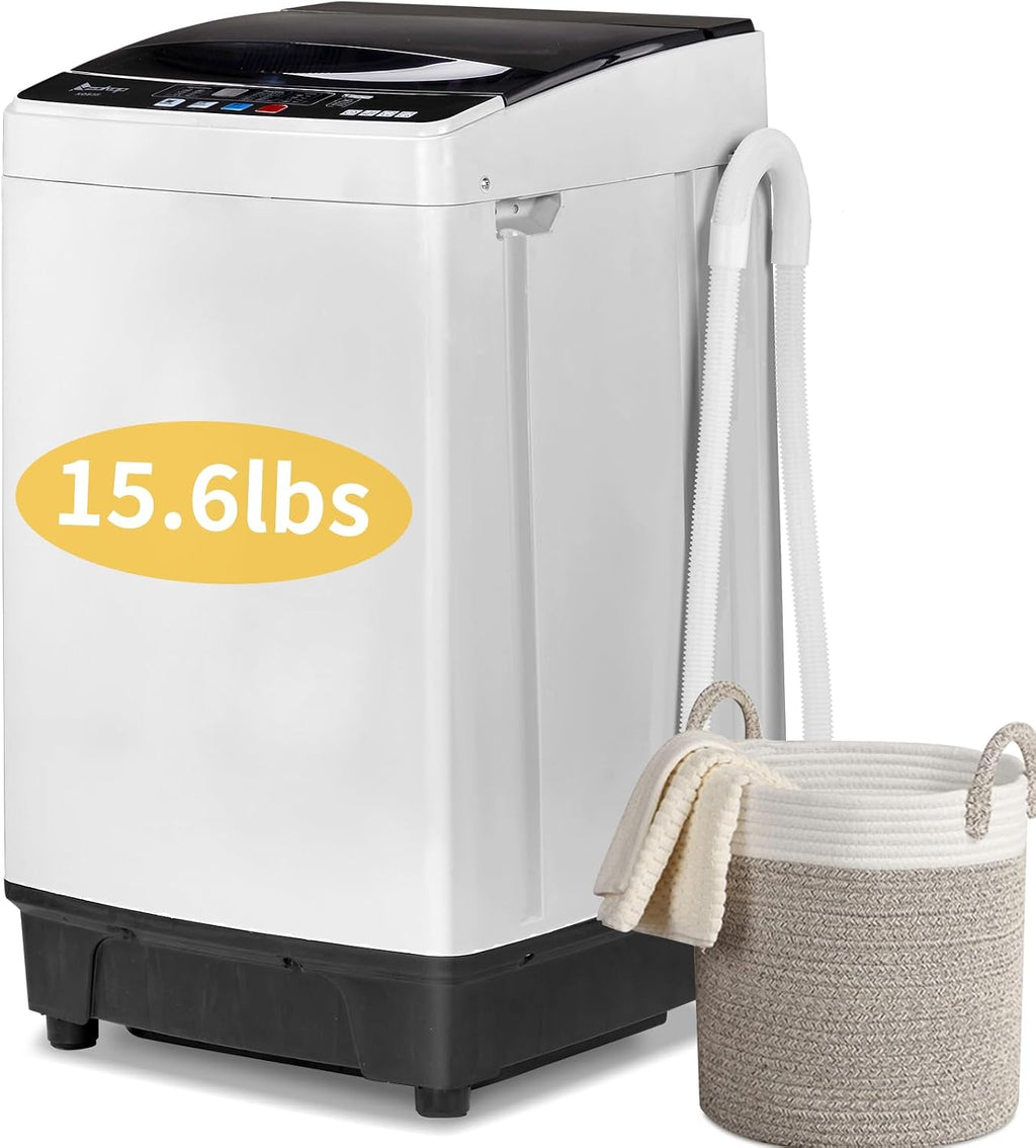 15.6lbs Full-Automatic Washing Machine, 1.3 Cu.Ft Portable Compact Washer and Spin Dryer Combo Built-in 10 Programs & 8 Levels, Stainless Steel Drum, Drain Pump for Apartments, RVs, Dorms