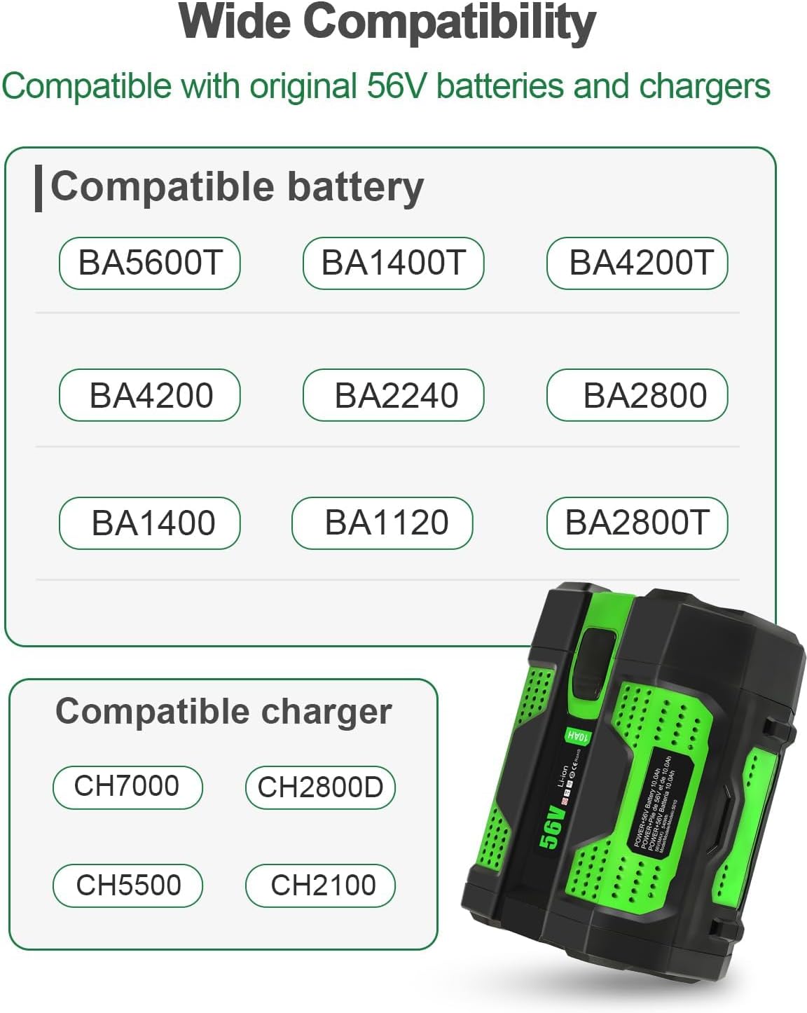 10.0Ah Replacement for EGO Battery 56V BA2800 BA1400 BA4200 Compatible with EGO 56V Battery Power Tools CS1403 CS1604 HT2400 LB5804 LB6500 HTA2000 PH1400