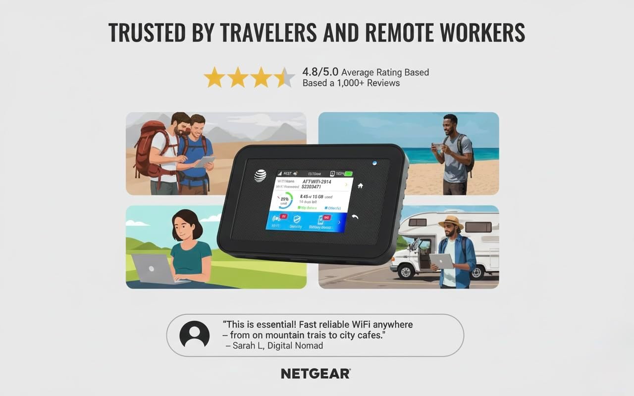 AT&T Unite Explore AC815S, Unlocked Rugged 4G LTE Mobile Hotspot, Up to 450 Mbps, IP65 Water & Dust Resistant, 22hr Battery, Dual-Band WiFi (15 Devices), Travel WiFi, EVDO-LINK Bundle (Premium)