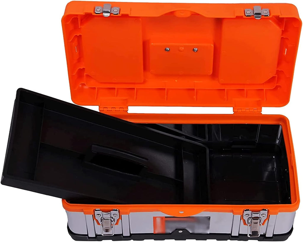 LIOONS Tool Box Metal Lockable High Capacity Plastic Tool Boxes Portable Tool Set with Removable Tray Storage Case Sturdy Tool Kit
