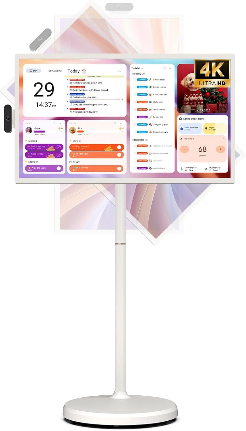 ApoloSign 32 inch UHD 4K Smart Portable TV Gen2, 16G +256G Storage, Android 15 OS, 15000mAh, Rolling TV on Wheels with Rotatable Touch Screen, Built-in Battery, Full Swivel Rotation, Voice Remote
