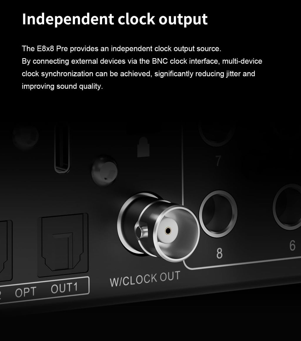 TOPPING E8x8 Pre Professional Audio Interface with 8 Ultra-Linear Mic Preamps, Dual Headphone Outputs & Zero-Latency Monitoring - High Dynamic Range & Precision Sound Control (E8X8 Pre-Black)