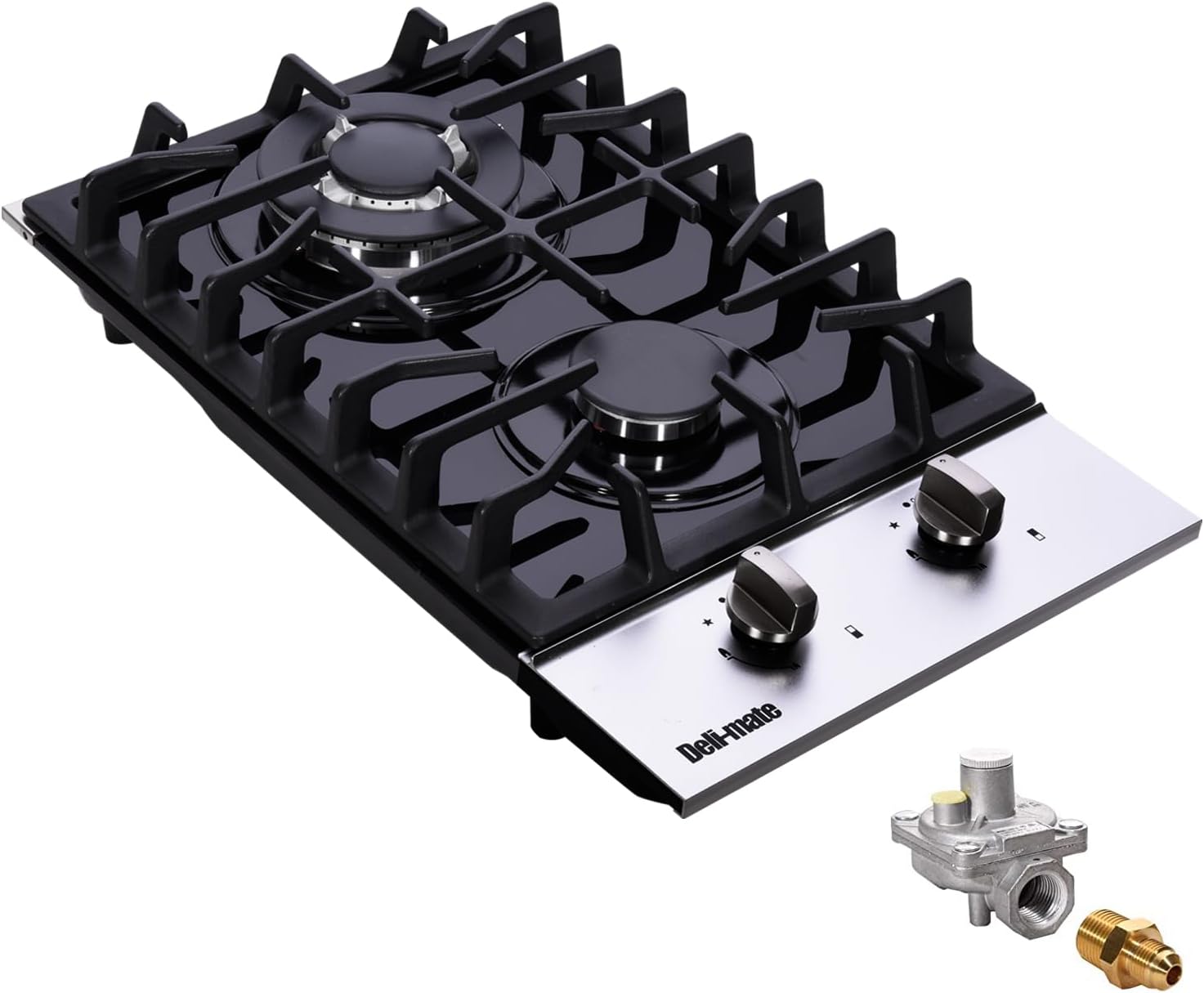 12 Inch Gas Cooktop, Built-in 2 Burners Stainless Steel Gas Stovetop LPG/NG Convertible Gas Stove Top Dual Fuel Gas Hob DM2188-01