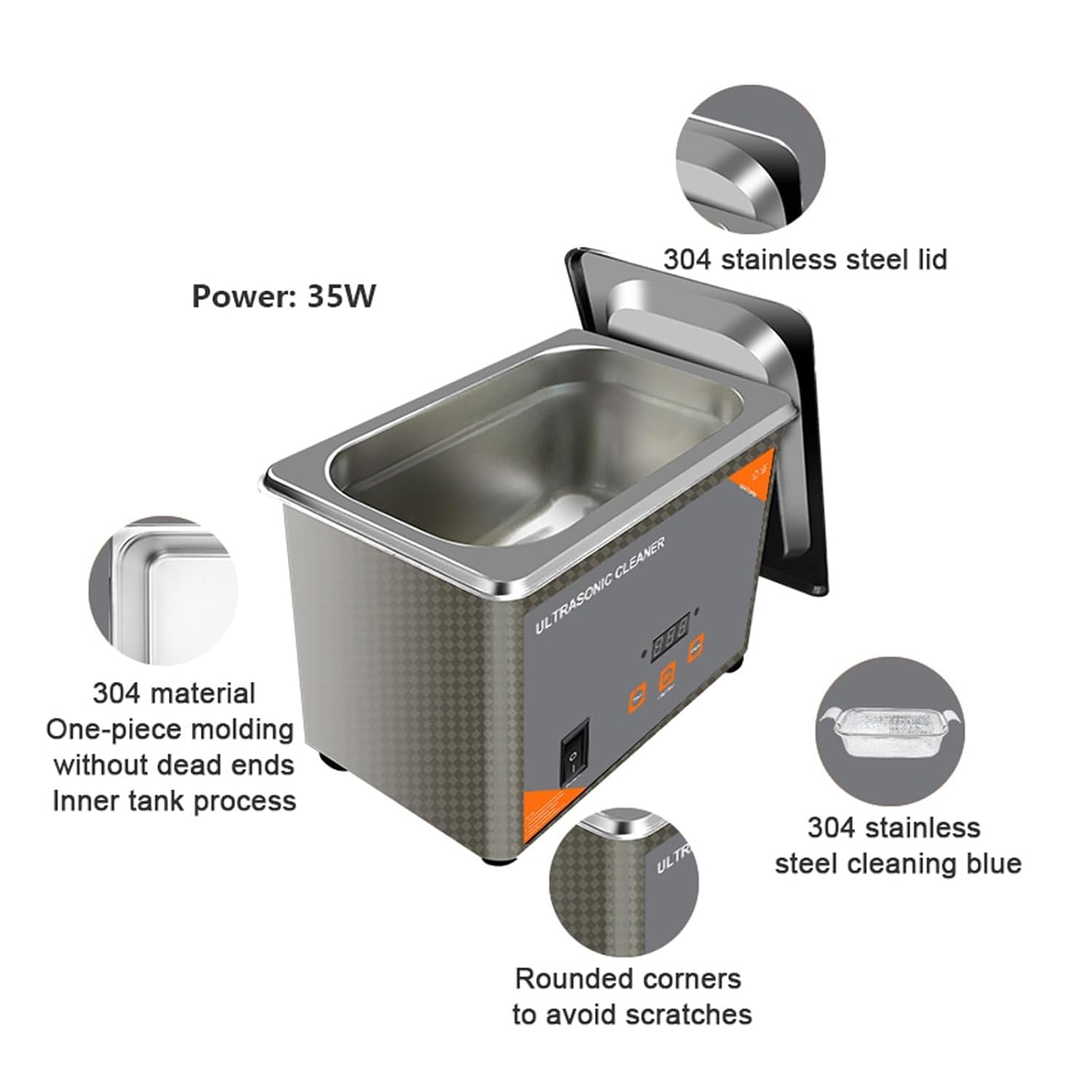 Ultrasonic Cleaners, 800ml Ultra Cleaner Digital Time 35W Washing Jewelry Necklace Glasses Watch Brush Ultrasound Washer Machine