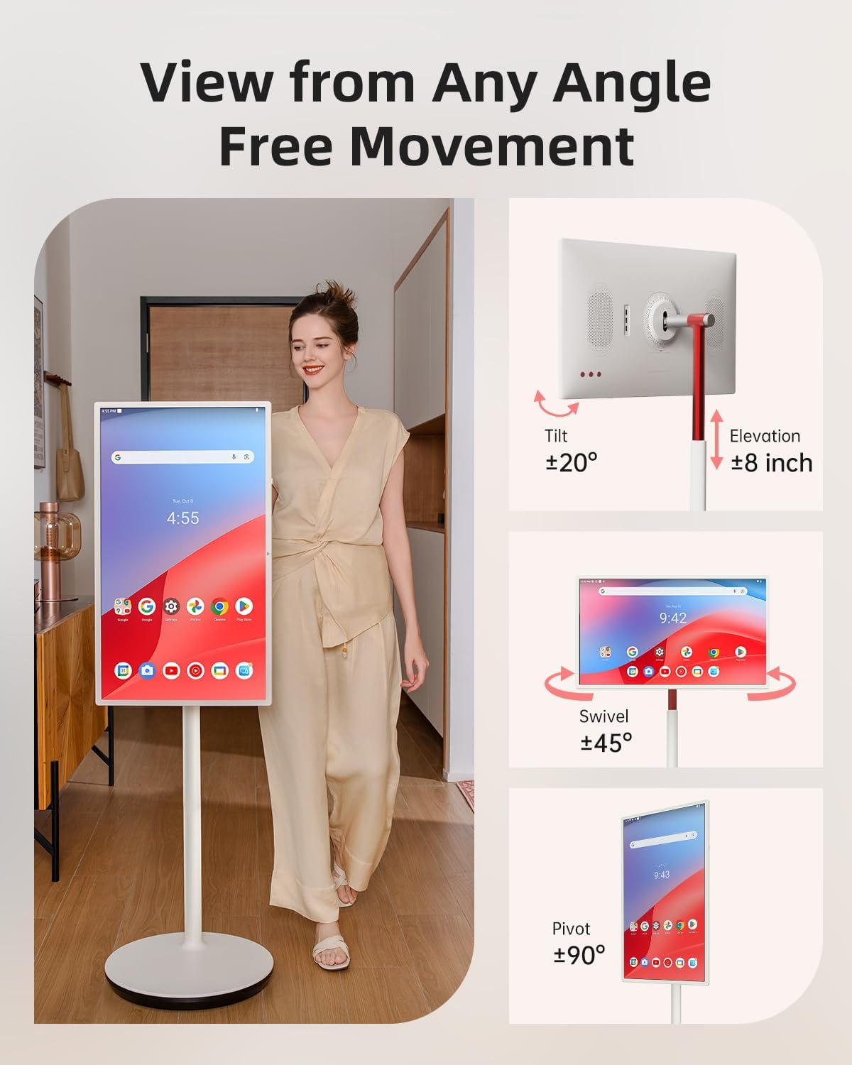 KTC MEGAPAD 32' 4K UHD Smart Portable TV, Google EDLA Certified, Touch Screen Portable Monitor, 8G RAM+128G Storage, 9500mAh Battery, Dual 6W Speakers, Full Swivel Rotation, Remote Control, A32Q7 Pro