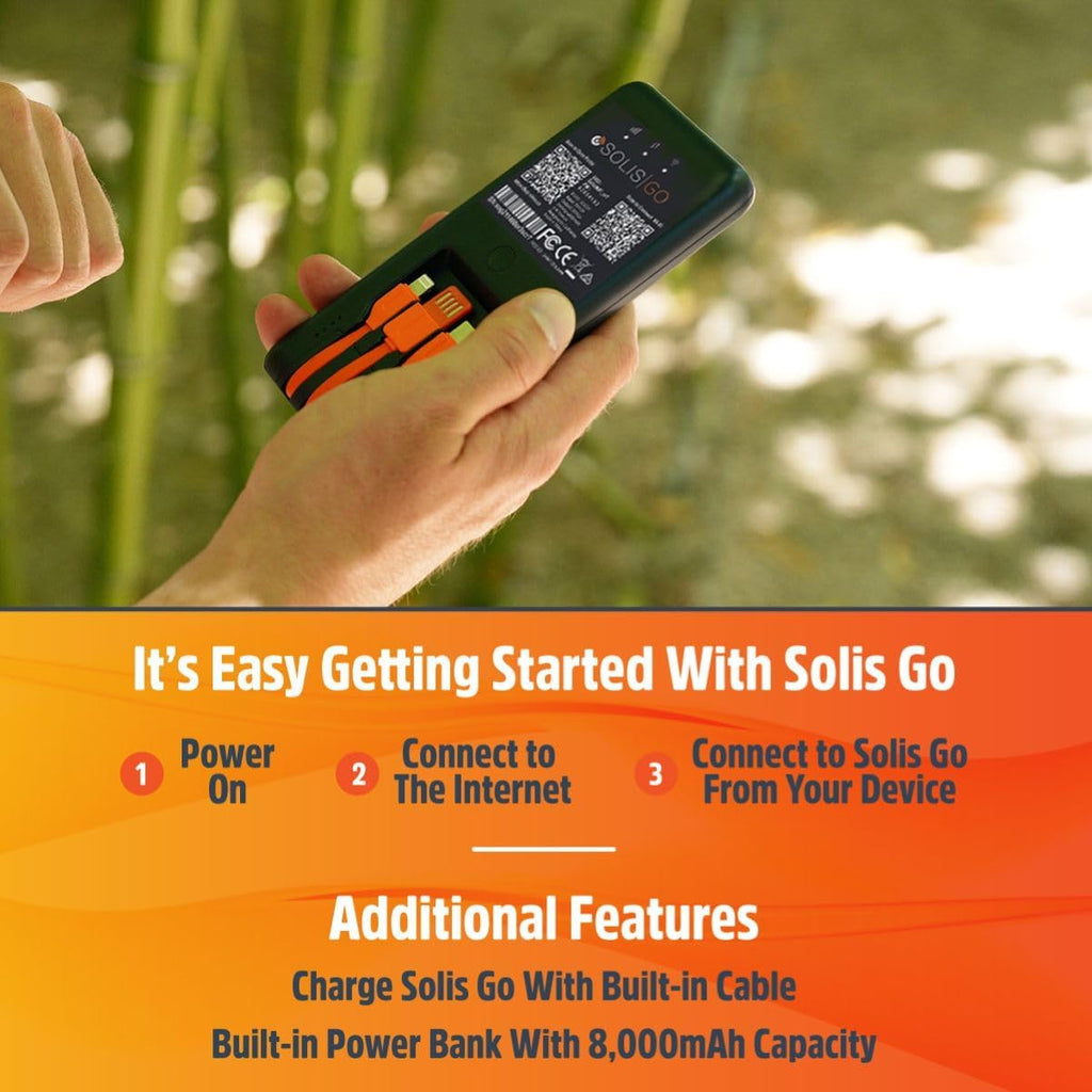 SIMO Solis Go High Speed Mobile Hotspot WiFi Power Bank with Built-in Charging Cables, 140+ Countries, No SIM Card or Contract, Multi-Carrier Network, 20 Devices, 1GB/Month Lifetime + 10GB Global Data