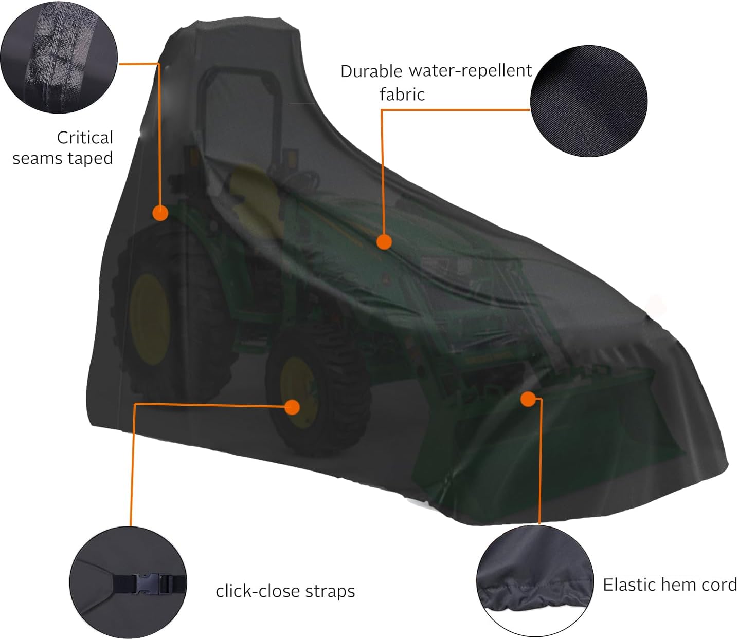 Tractor Cover Waterproof Compatible with Kubota,John Deere,Mahindra, Bobcat,Compact Utility Tractor Cowling Cover Heavy Duty Tractor Accessories Large (X-Large Cover)