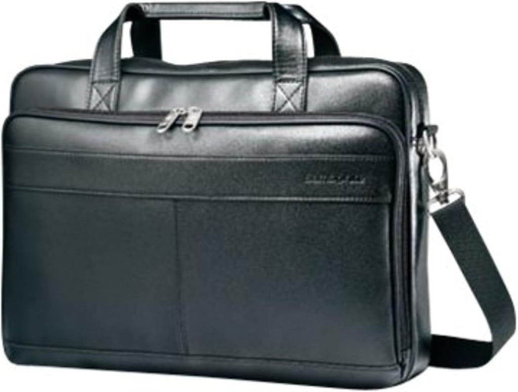 Samsonite Leather Slim Briefcase, Black, 16 Inch