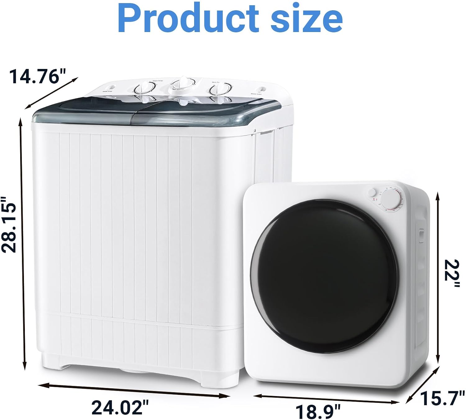 DOGHLY Portable Washer and Dryer Combo Set, 1.6 Cu.Ft Portable Clothes Dryers,22 lbs Twin Tub Washing Machine, Compact Washer and Dryer for Apartment, RV, Dorm