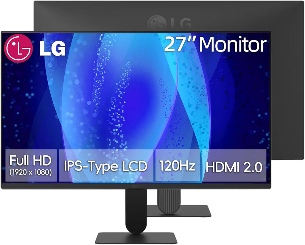 LG 27 inch FHD (1920 x 1080) IPS LED Computer Monitor, 120Hz, AMD FreeSync, HDR10, sRGB 99%, Black Stabilizer, Reader Mode, Flicker Safe, HDMI & VGA, Tilt Adjustable Stand, Black