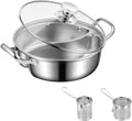304 Food Grade Stainless Steel Dual-Sided Shabu Hot Pot - 28/30/32/34/36cm Double Flavor Pot Multicooker Soup Pot with Lid and Filter Basket for Induction Cooktop Gas Stove (36CM)