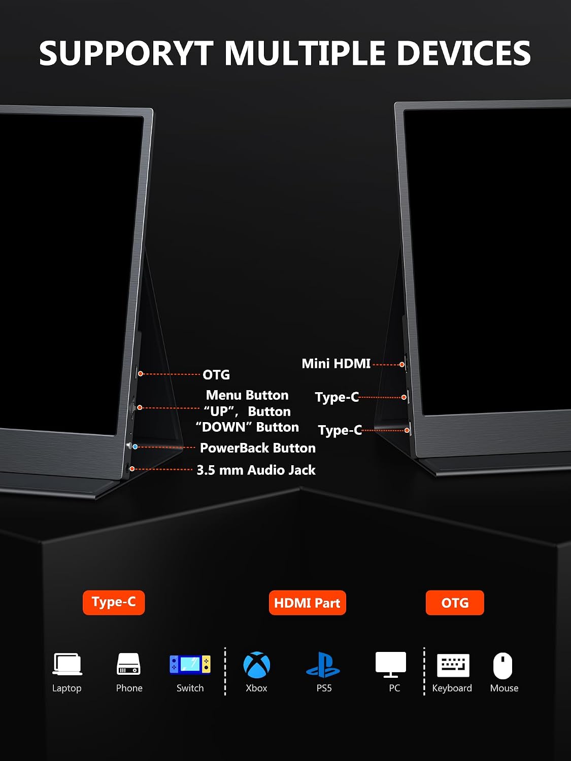 4K Portable Monitor, 13.3' UHD IPS Portable Laptop Screen, Second Screen Dual USB C HDMI Computer Gaming Display with Speakers, Travel Monitor for PC Phone PS4/5 Xbox Switch