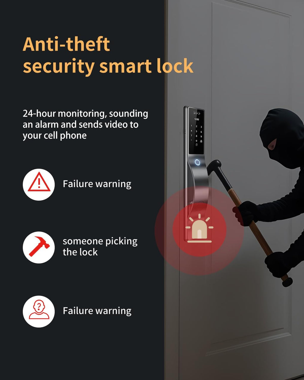 3D Face Recognition Door Lock with Lockbody, Video Smart Lock with Camera&Doorbell, Front Door Keyless Entry Lock, WiFi&Tuya APP Control/Fingerprint/IC Card/Password/Keys