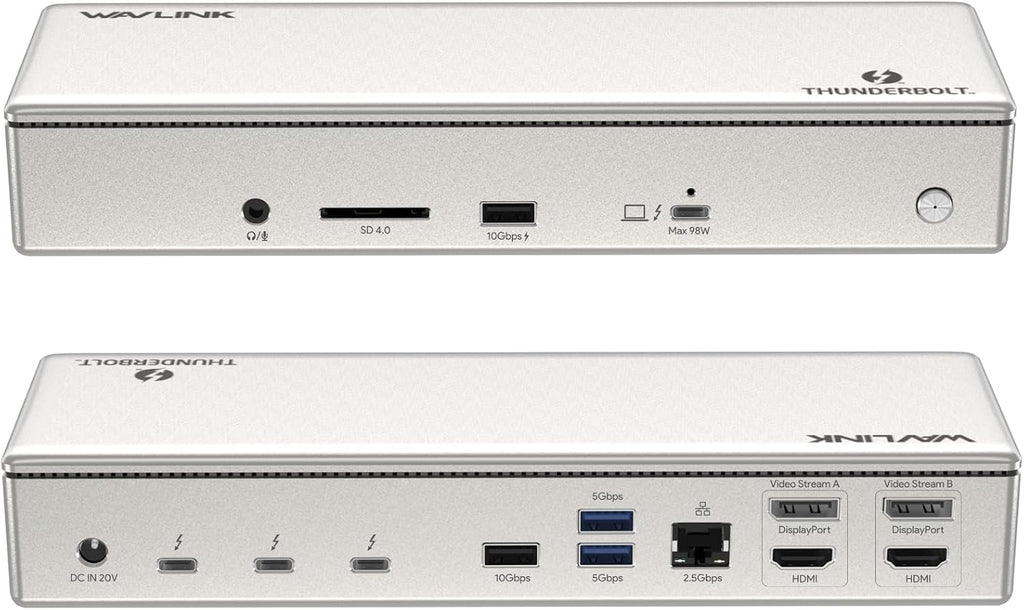 WAVLINK Thunderbolt 4 Dock with 100W Charging, Displaylink Docking Station Quad 4K@60Hz Monitor,3 Thunderbolt 4 Ports, 2.5G Ethernet, Thunderbolt Dock for Mac M1-M4 and PC,Displaylink Driver Required