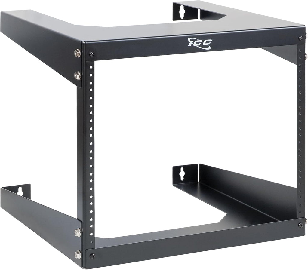 ICC 8U Wall Mount 19″ Open Frame Server Rack – 18″ Deep Cold-Rolled Steel, 125 lb Load Capacity – Network Rack for Patch Panels, Switches, AV, IT & Telecom Equipment Installations