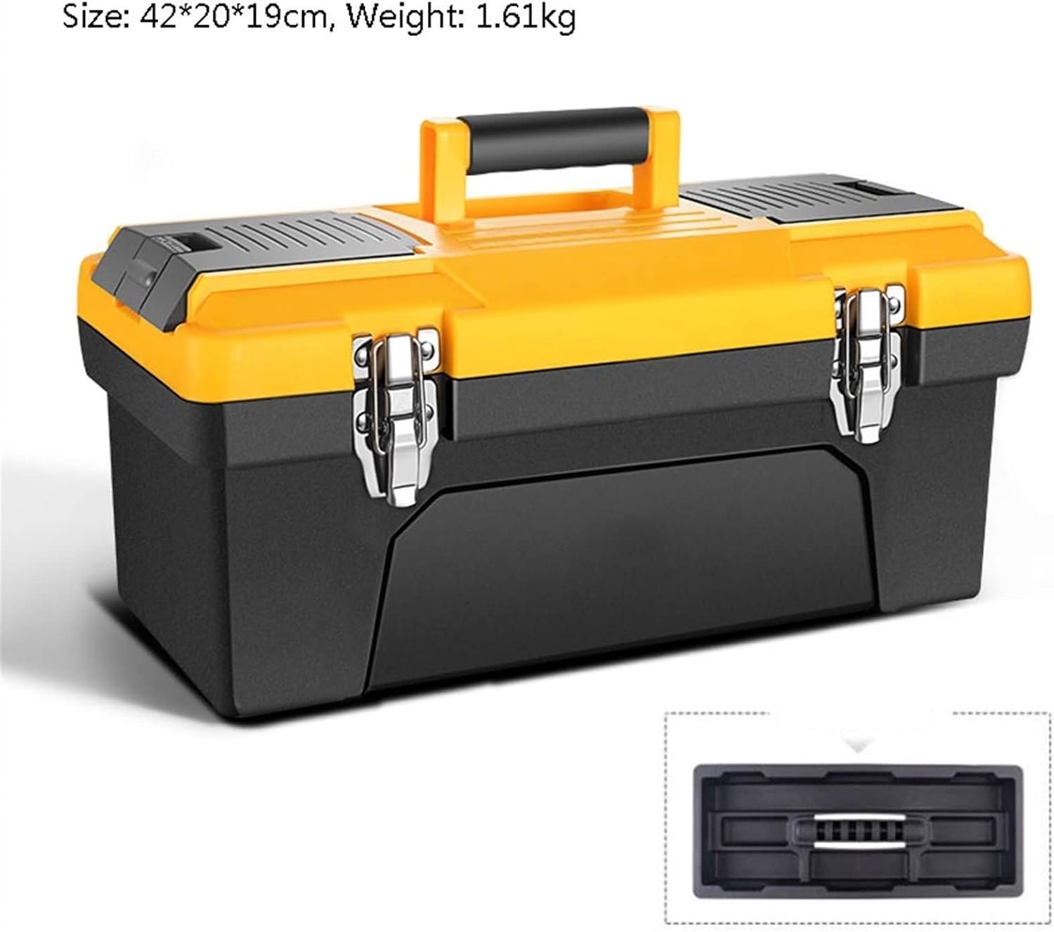 Portable Tool Box Portable Tool Box Lockable Storage Tool Box Organizer with Removable Tray and Stainless Steel Double Lock, Black Small Parts Box (Size : M)