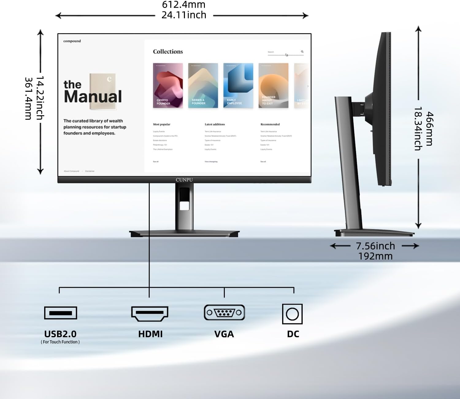 CUNPU 27 Inch Touchscreen Monitor, 10 Point Touch, FHD 1080P 60Hz Nano IPS Screen, 100% SRGB, VESA Wall Mountable, Tilt Adjustment, VGA HDMI for PC, Laptop Business & Work Station