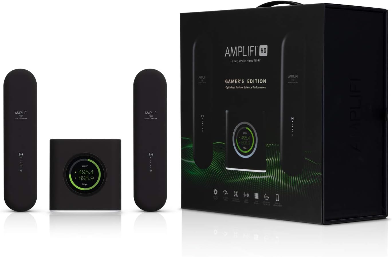AmpliFi Gamer's Edition WiFi System by Ubiquiti, Seamless Whole Home Wireless Internet, HD WiFi Router, 2 Mesh Points, 4 Gigabit Ethernet, 1 WAN Port, Ethernet Cable, Replaces Router & WiFi Extenders