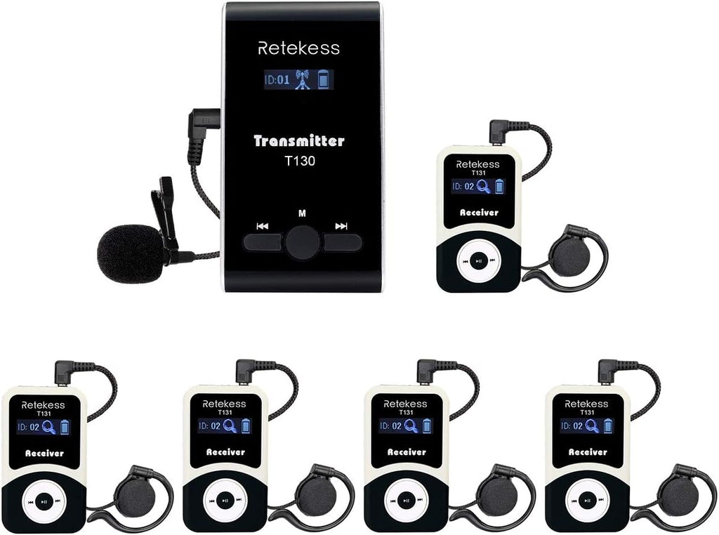 Retekess T130 Church Translation Device, Tour Guide System Rechargeable, Simple Basic, Clear Sound Quality, Whisper Devices for Church, Factory, School (1 Transmitter 5 Receivers)