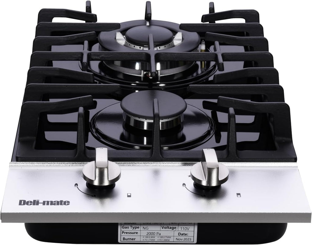 12 Inch Gas Cooktop, Built-in 2 Burners Stainless Steel Gas Stovetop LPG/NG Convertible Gas Stove Top Dual Fuel Gas Hob DM2188-01