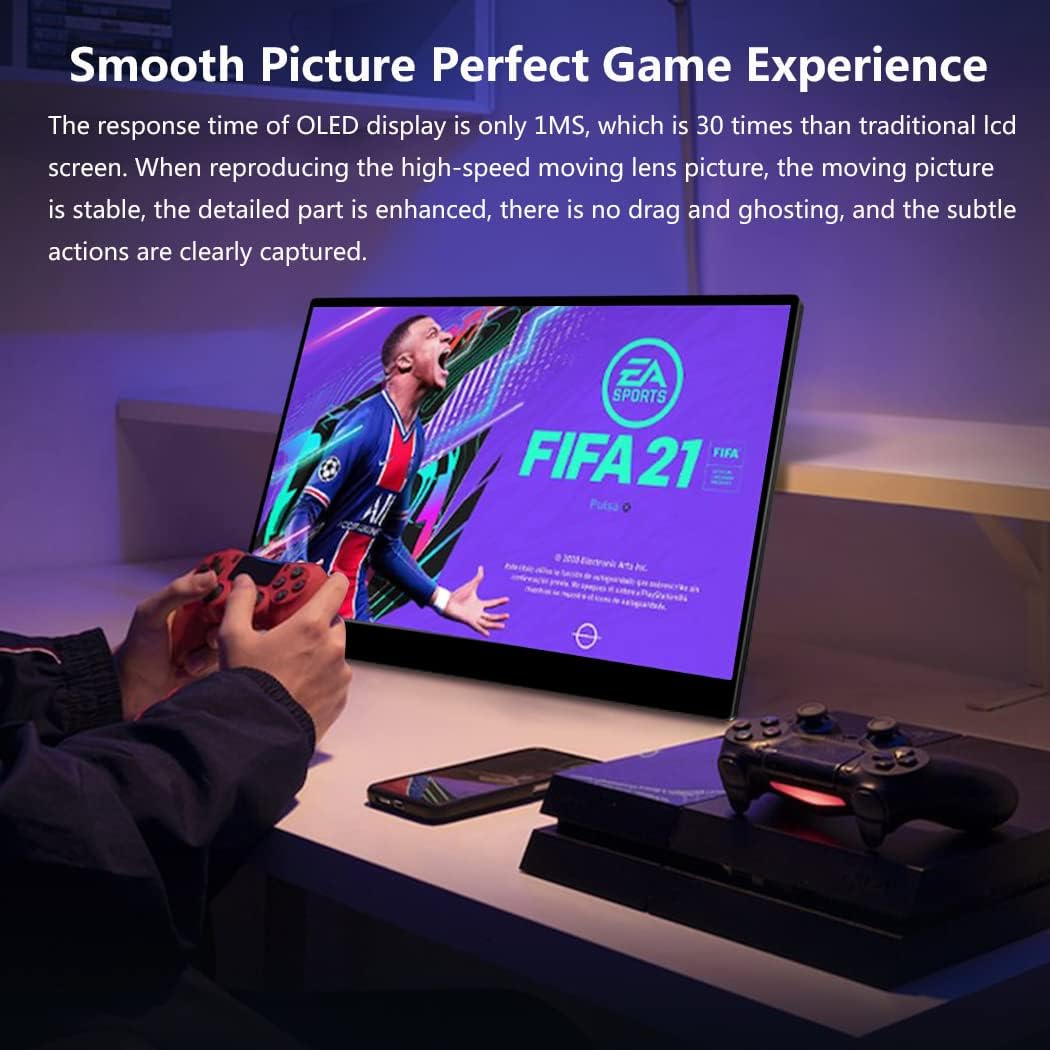 OLED Portable Monitor- 4K Portable Laptop Display 15.6 Portable Gaming Monitor 100% DCI-P3 OLED Screen with HDMI/USB-C External Touchscreen for Phone PC Laptop Game Console