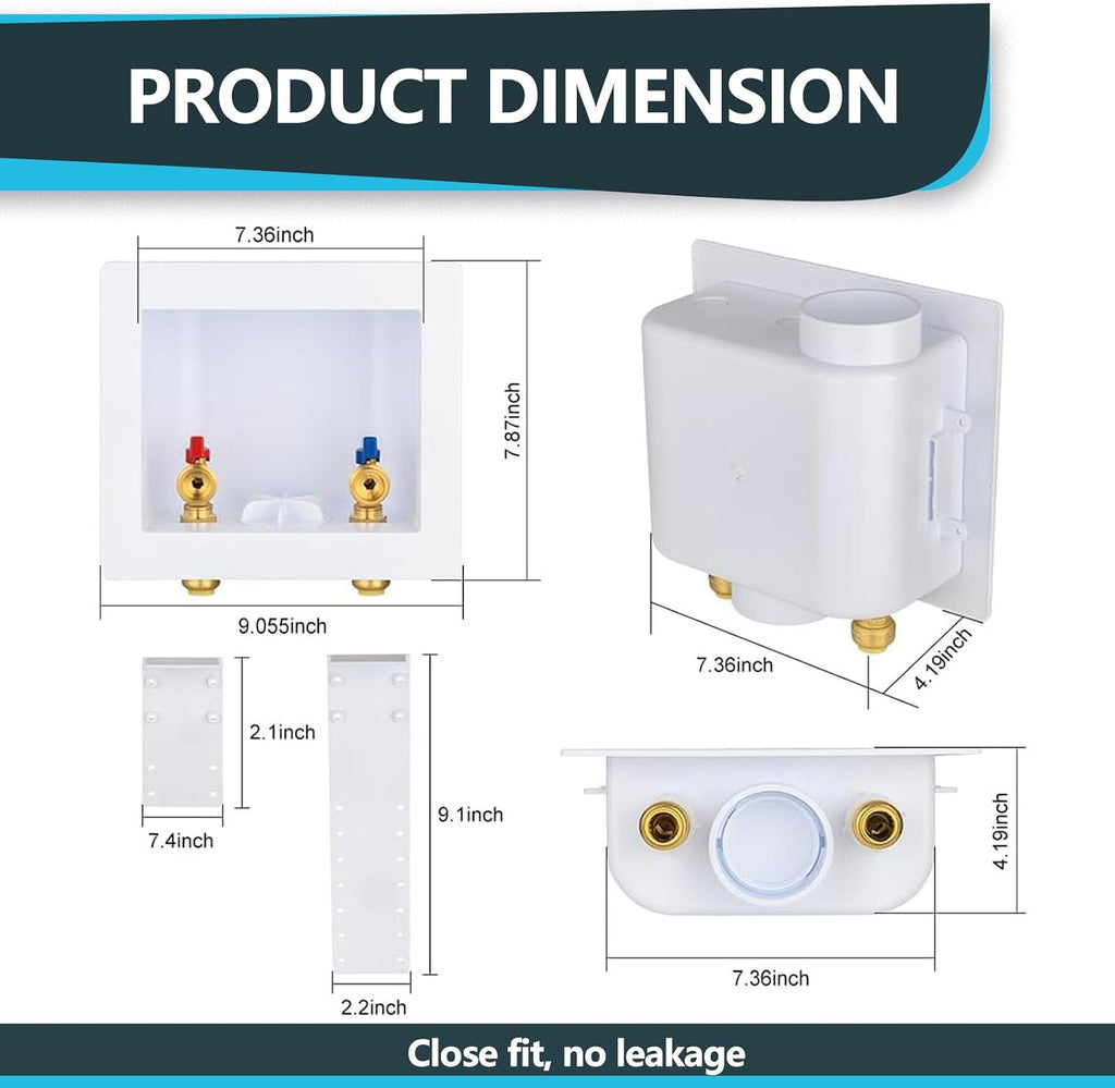 Washing Machine Outlet Box, Center Drain/Side Drain, 1/2 Inch Push-Fit Inlet x 3/4 Inch MHT Outlet Connection, Laundry Washer Valve Outlet Box (Pack of 5)