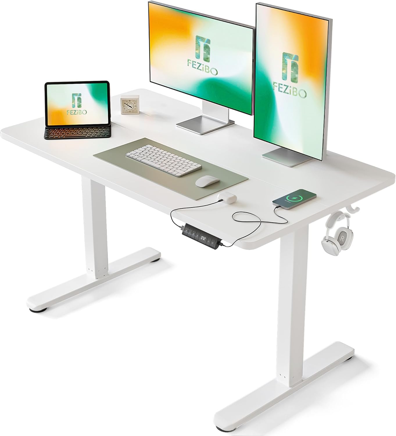 FEZIBO Electric Standing Desk, 48 x 24 Inches Height Adjustable Stand up Desk, Sit Stand Home Office Desk, Computer Desk, White