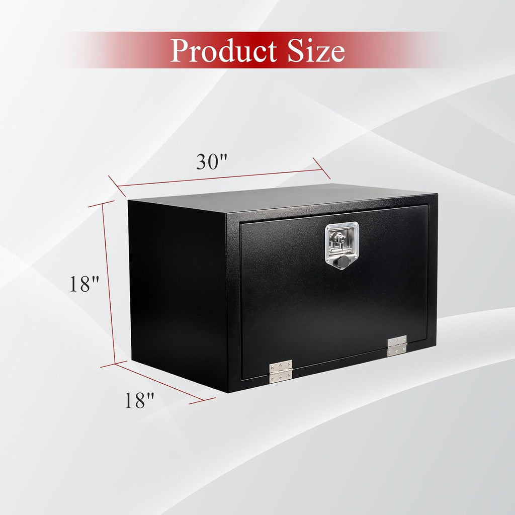 30'' Inch Steel Underbody Truck Tool Box & T-Handle Latch Heavy Duty For Trucks Trailers RV ATV Pickup Trucks Flatbeds Organization Storage Job Tool Chest -30'(L) x 18'(W) x 18'(H) Black
