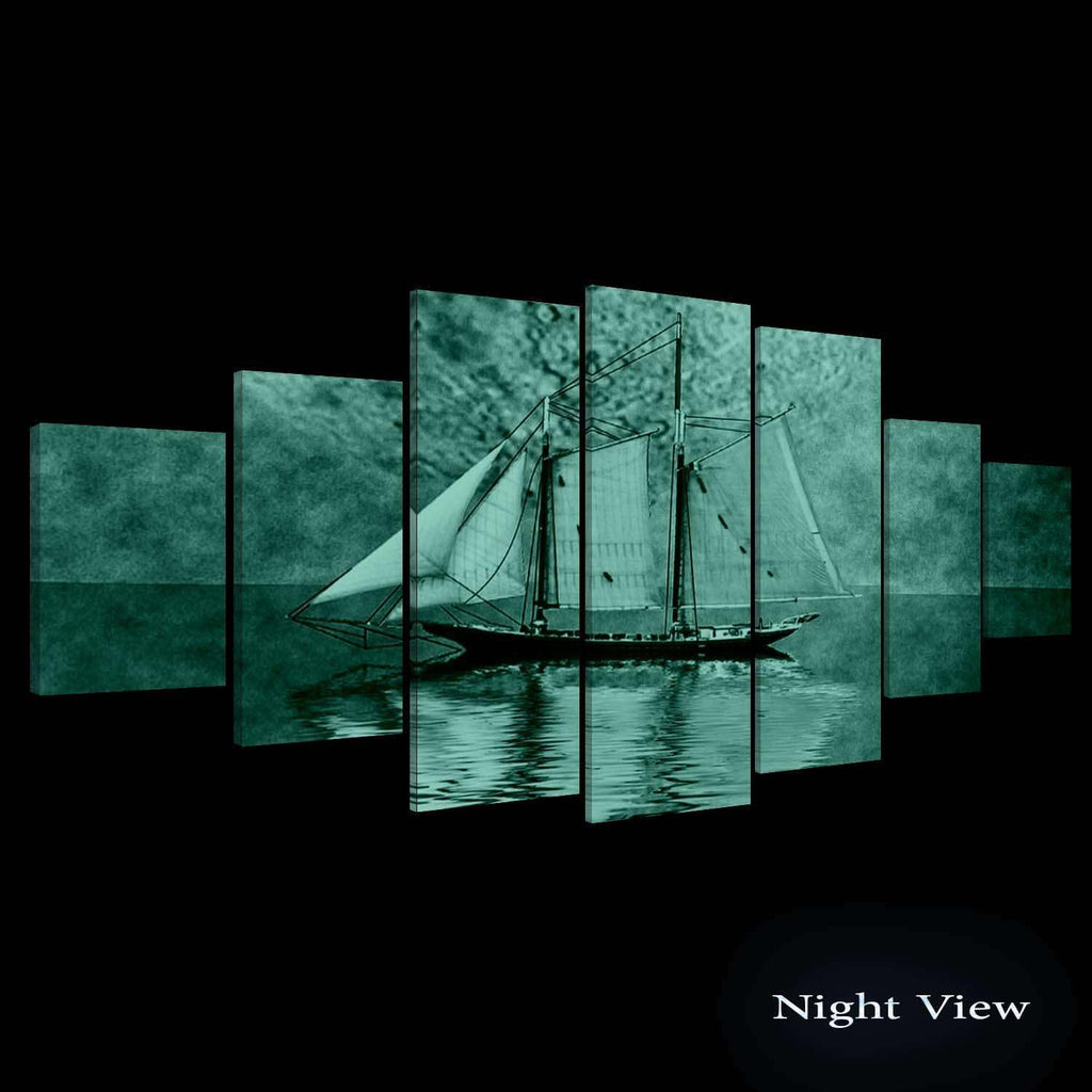 Startonight Large Canvas Wall Art - With the Boat to an Unknown Purple World - Huge Framed Modern Set of 7 Panels 40' x 95'