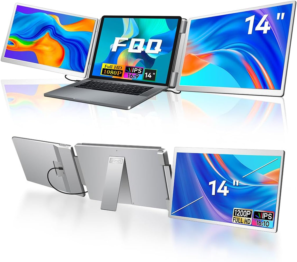 14' Laptop Screen Extender, FHD IPS Dual Screen Portable Monitor for Laptop, USB-C/HDMI Plug & Play Triple Screen Monitor Extender for 12'-16.5' Laptops, Compatible with Win and MacOS-S7,Gray