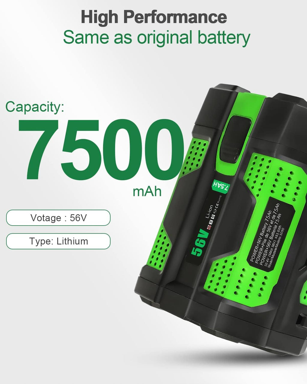 7.5Ah Replacement for EGO Battery 56V BA2800 BA1400 BA4200 Compatible with EGO 56V Battery Power Tools CS1403 CS1604 HT2400 LB5804 LB6500 HTA2000 PH1400
