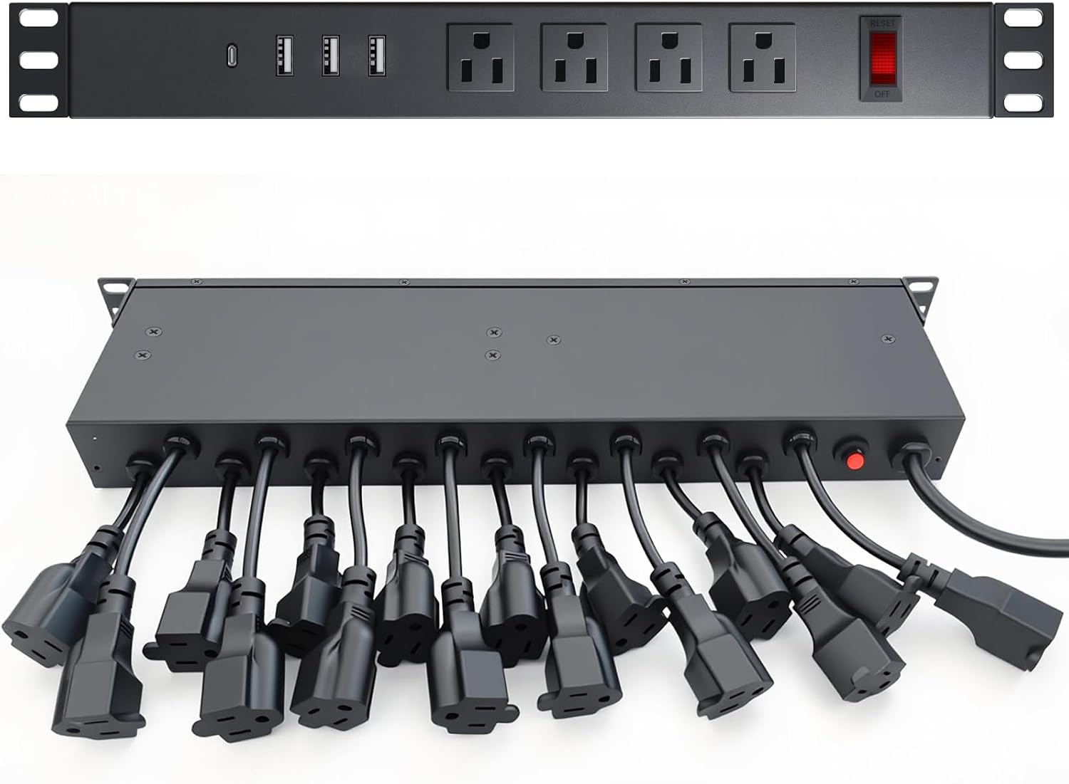 20-Outlet 1U Rack Mount PDU Power Strip – 3 USB-A & 1 USB-C Ports, Wide-Spaced Outlets, 6-Foot Cord, Built-in 15A Overload Switch for 19-Inch Server, AV & Network Racks