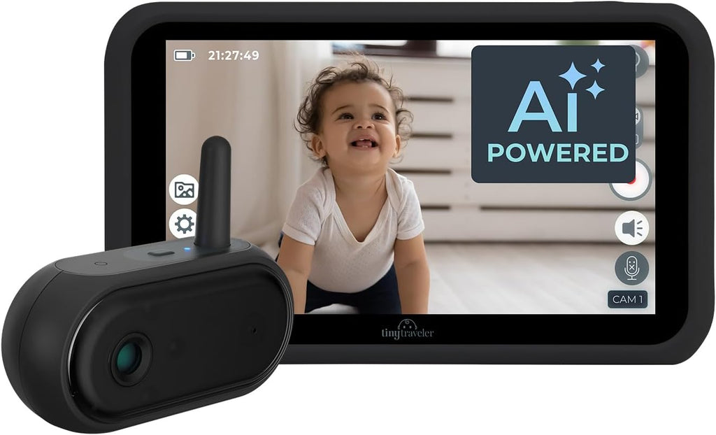 Tiny Traveler Ai Smart Wireless Baby Car Monitor (TT006B) - AI-Powered Safety Alerts: Cry/Laugh/Stand Detection, Virtual Fense, Long Range 1000ft Night Vision Lullabies Night Light - Black