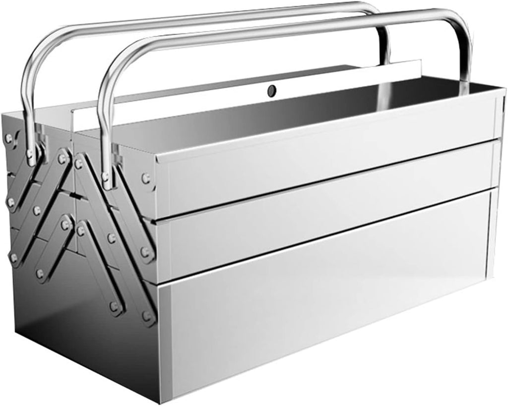 Portable Tool Box Portable 3 Tier Tool Box, Stainless Steel Storage Tool Box Organizer with Metal Lock, Heavy Duty Steel Tool Box Small Parts Box (Size : Small)