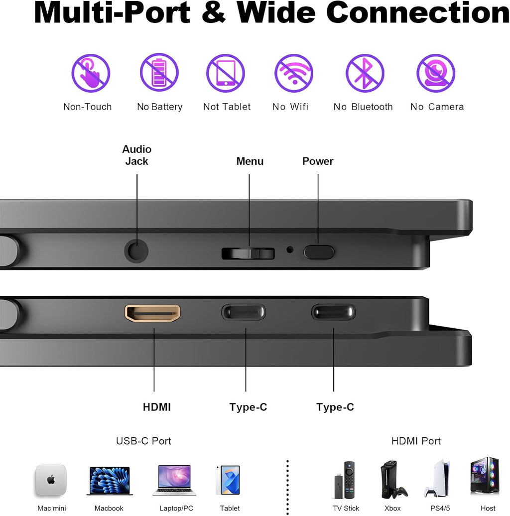 4K Portable Monitor 18.5' 3840x2160 UHD USB-C HDMI for Laptop, 1000:1, 100%sRGB, Built-in Stand & VESA Mount, 8Bit IPS Computer Gaming Display Travel Monitor for Desktop Mac Phones Tablet PS5/4 Switch