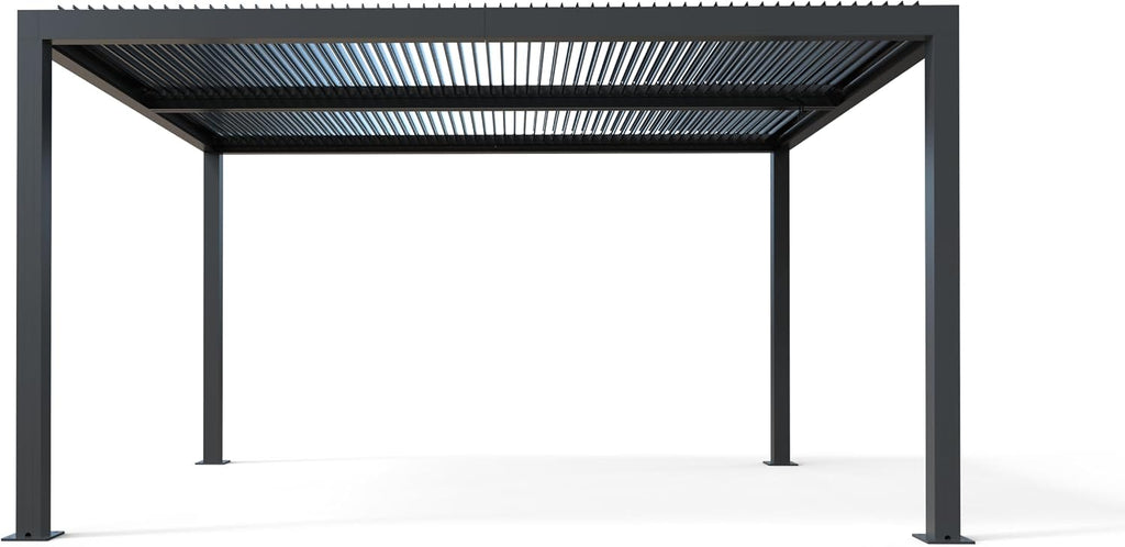 PURPLE LEAF Louvered Pergola 94AS 11' x 14' Outdoor Aluminum Pergola with Adjustable Roof for Deck Backyard Garden Grey Hardtop Gazebo