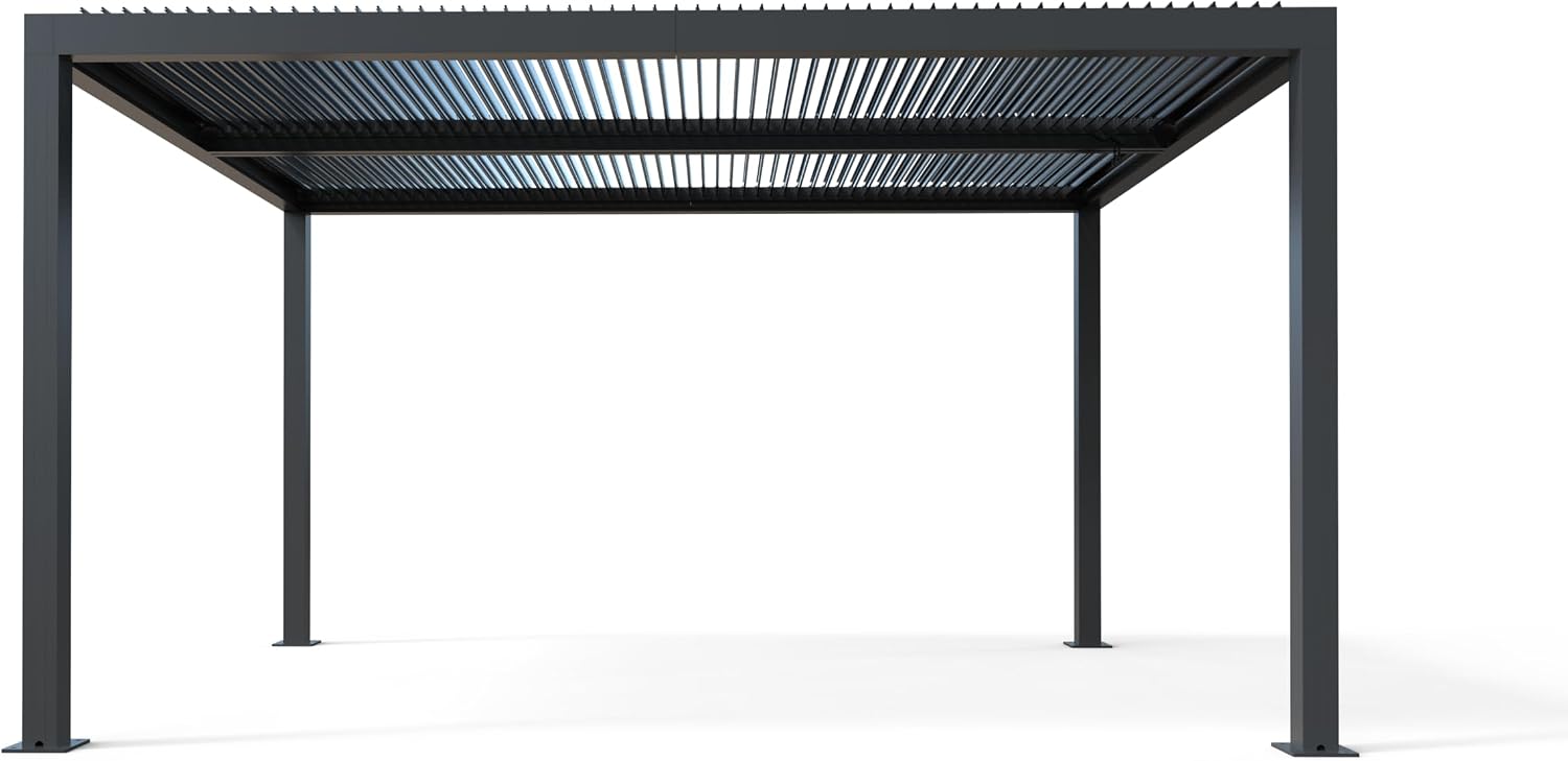 PURPLE LEAF Louvered Pergola 94AS 11' x 14' Outdoor Aluminum Pergola with Adjustable Roof for Deck Backyard Garden Grey Hardtop Gazebo