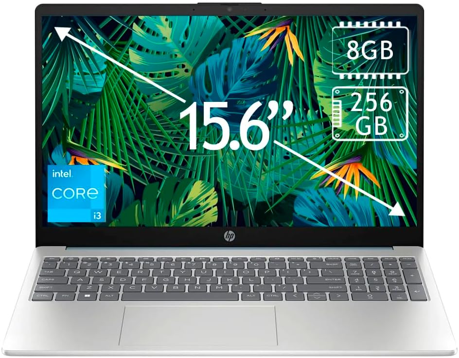 HP 15.6 inch Touch Business Laptop, Intel Core i3-N305, 8GB RAM, 256GB SSD, WiFi 6, Fast Charge, Copilot AI, Windows 11 Home, Moonlight Blue, 15-fd0130wm