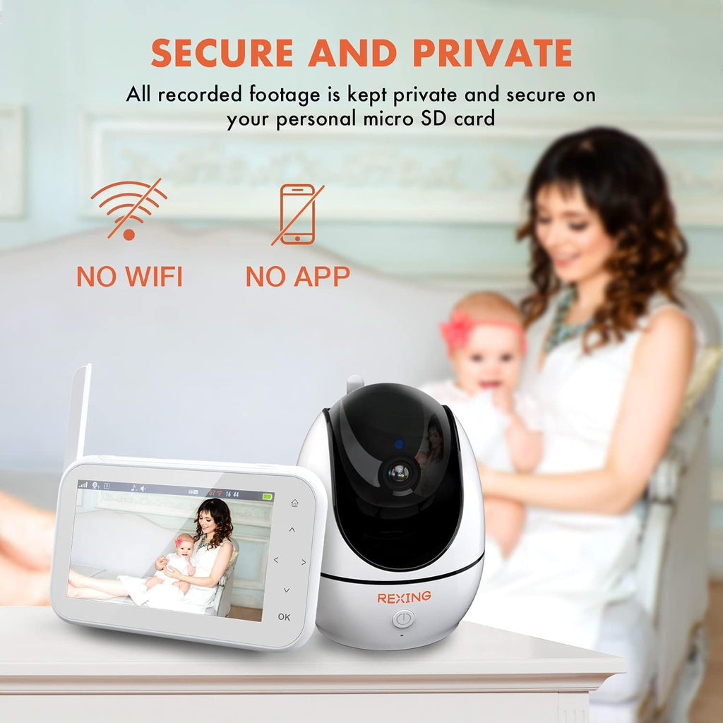 REXING BM1 Baby Monitor w/Recording Capabilities 4.5' IPS Display, 720p Video/Audio, Two-Way Talking, Microphone/Speaker, 1000ft Range, Night Vision,Thermal Monitor, Cry/Sound Detection,Lullaby Music