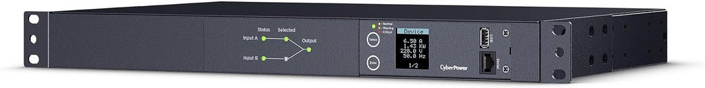 CyberPower PDU24004 Metered ATS PDU, 200-240V, 15A (Derated to 12A), 12 Outlets, 1U Rackmount