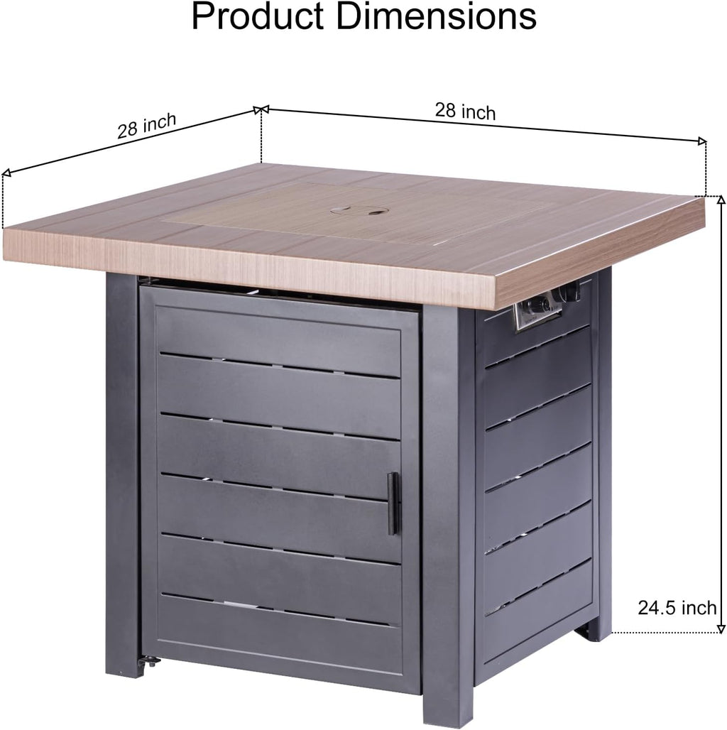 OutVue 28 Inch Propane Fire Pit Table, Outdoor Gas Fire Pits with Lid & Lava Rock, 50000 BTU Firepit for Dinning, Party in Outside, Patio, Garden or Yard(Black&Brown)